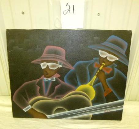 lot 21 image: Musician Theme on Canvas 20" x...