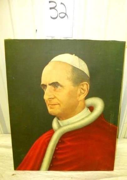 lot 32 image: Papal Portrait on Canvas 16" x...