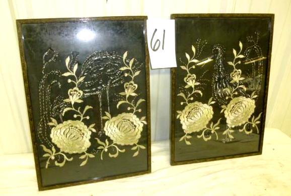 lot 61 image: Set of 2 Embroidered Bird Theme Fra...