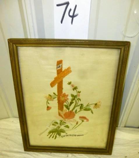 lot 74 image: Religious Themed Knit Framed Art 12...