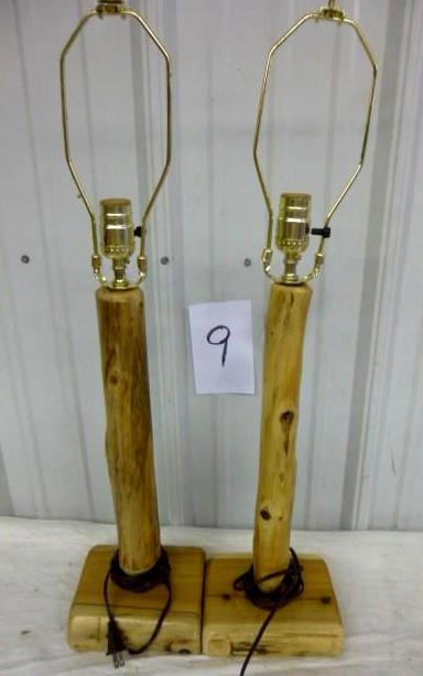 lot 9 image: Set of  - 2 Log Table Lamps Br...