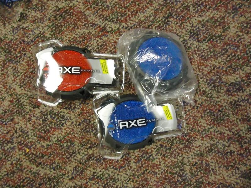 lot 63 image: 3 new axe 2 sided shower tool...