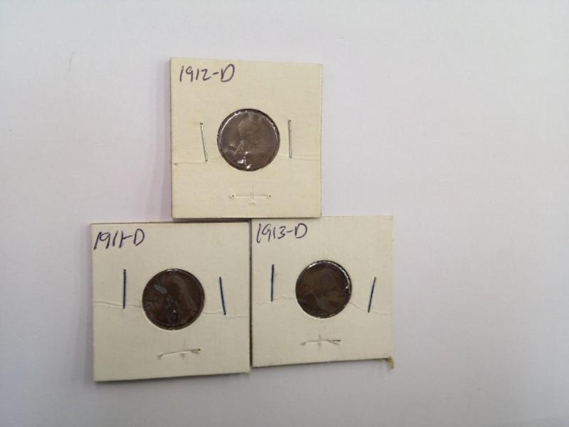 (3) Lincoln Wheat Pennies 1911-D 19...