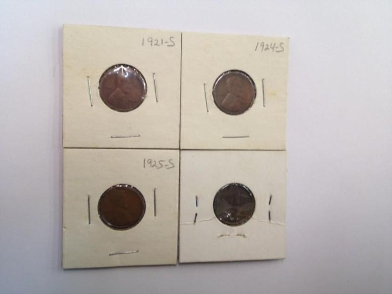 (4) Lincoln Wheat Cents 1921-S 1923...