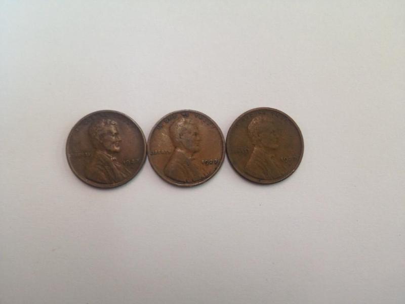 1927 P-D-S Year Lincoln Wheat Cents...