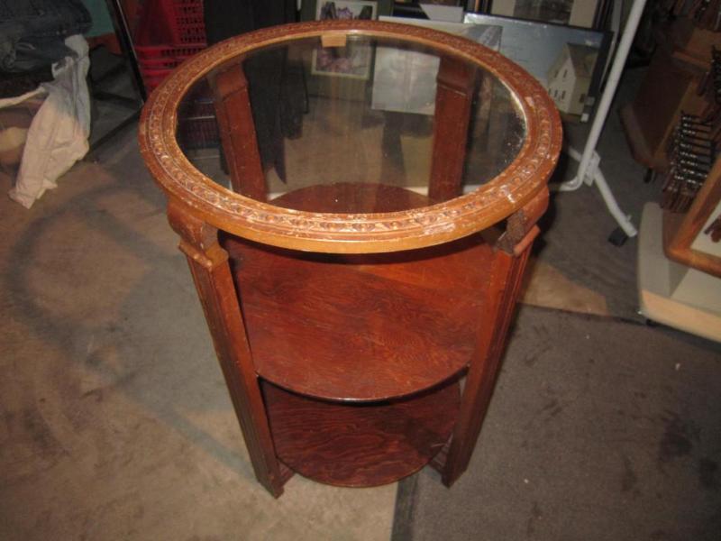 3 Tear Round Wood Table with Glass ...
