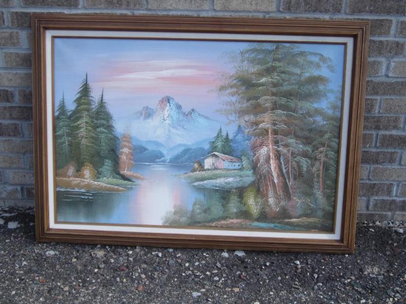 Mountain, Lake, Trees and Cabin Ca...