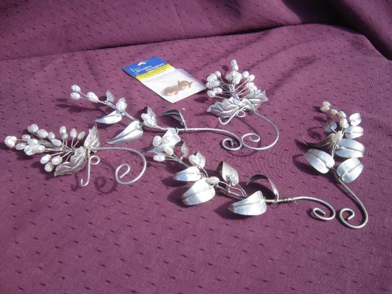 5 Beaded Pearl Silver Leaf Sprigs...
