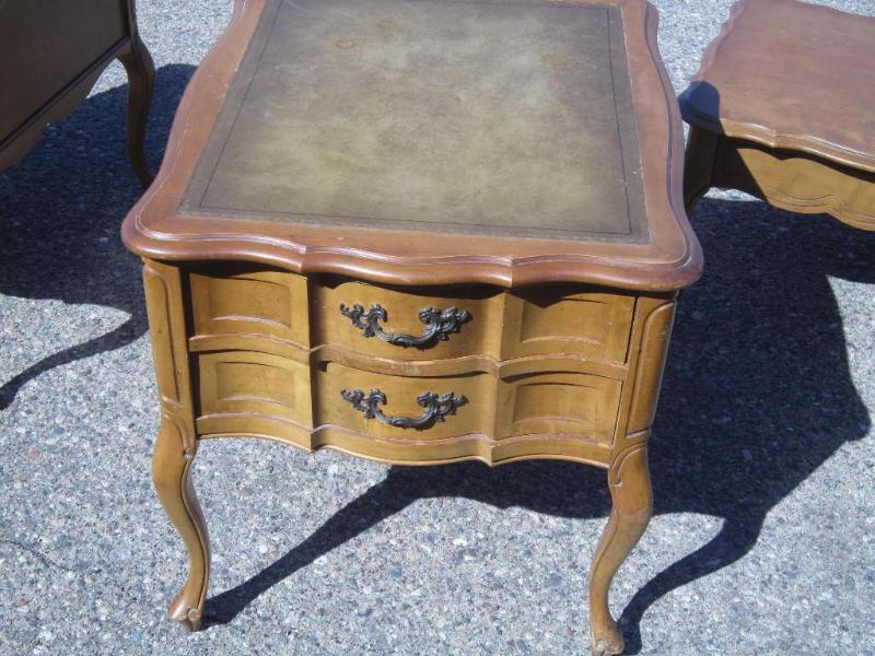 French provincial end table 2 drawe...