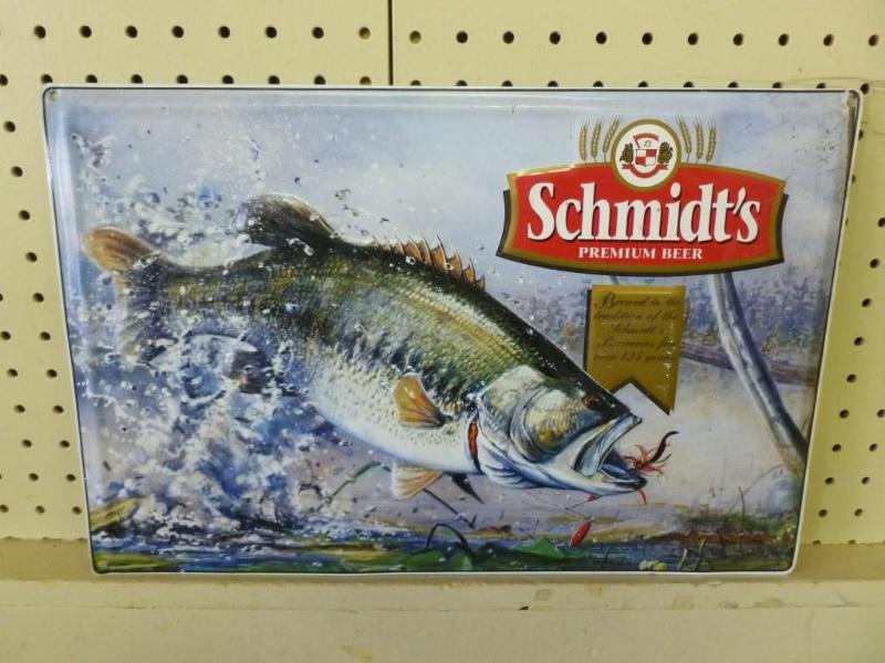 lot 17 image: Schmidts embossed metal beer sign ...