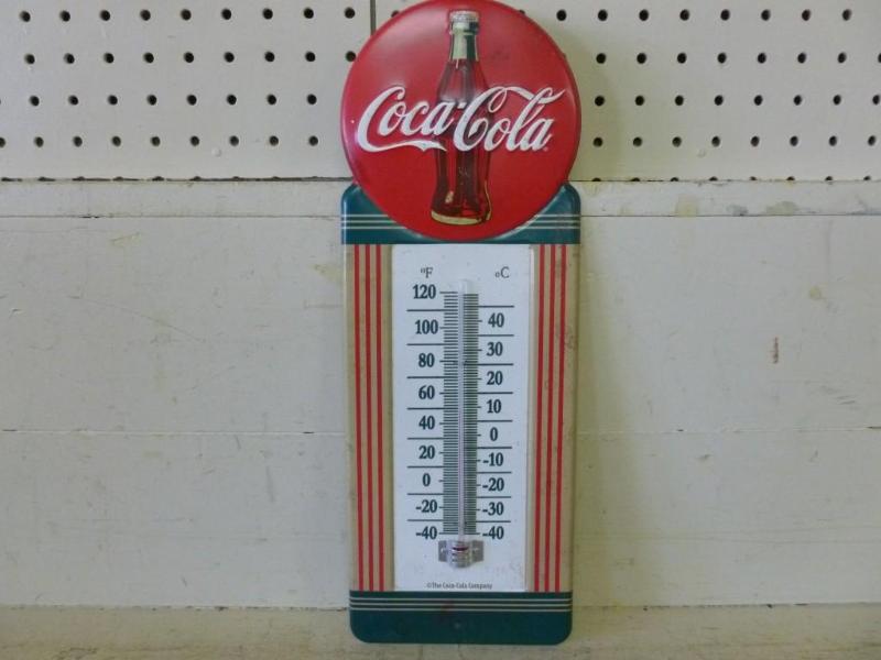 lot 24 image: Coca-Cola embossed metal thermomete...