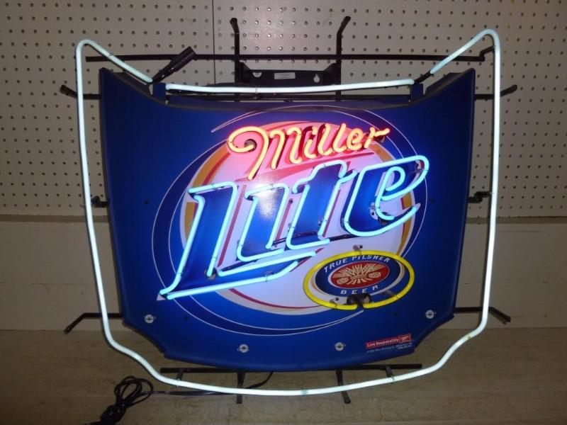 lot 3 image: Large Miller Lite Metal Car Hood Be...