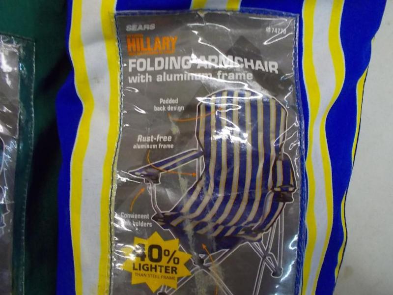 2 aluminum framed, folding arm chai...