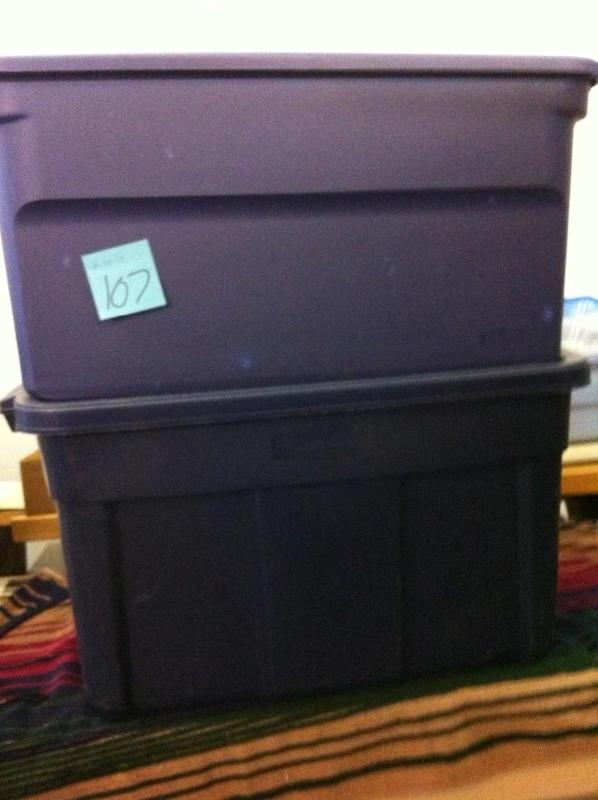 1 Rubbermaid and 1 Sterilite bin. B...