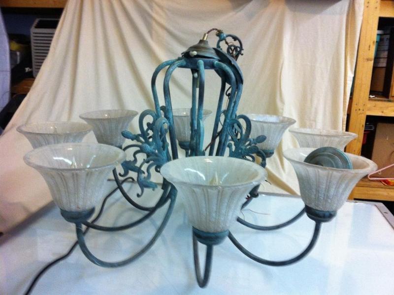 3 wide rustic green chandelier....