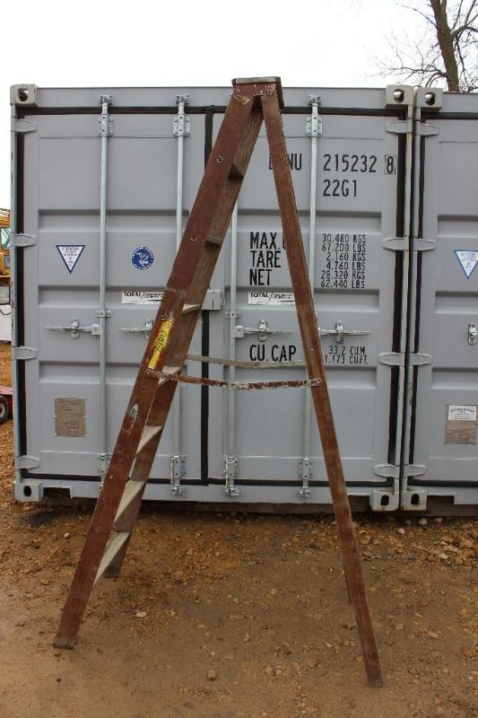 lot 55 image: WERNER 8 FT Wood Ladder Model# W 3...