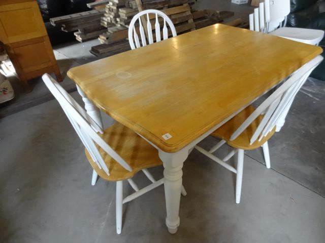 lot 109 image: Wood kitchen table with 3 chairs. T...