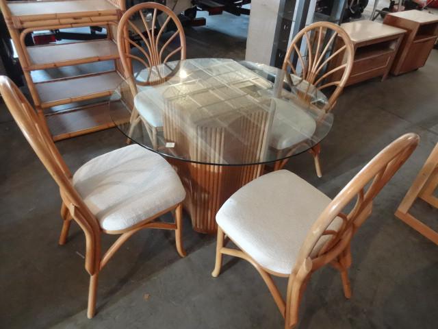 lot 137 image: Dining table set. Wood with glass t...