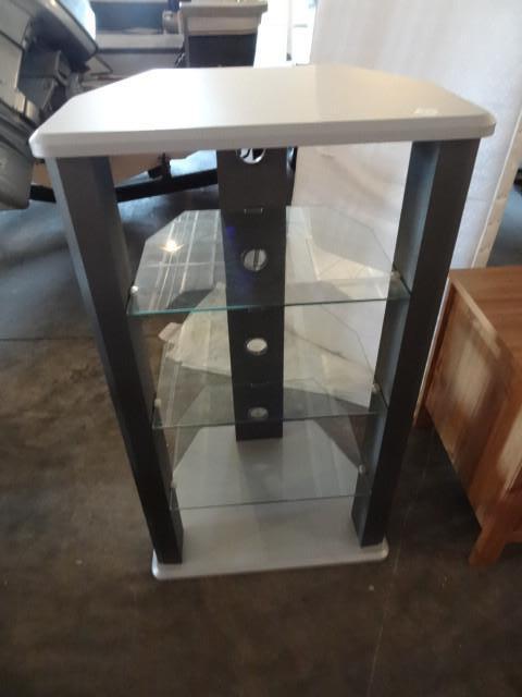 lot 138 image: Laminate stereo cabinet. 3 glass sh...