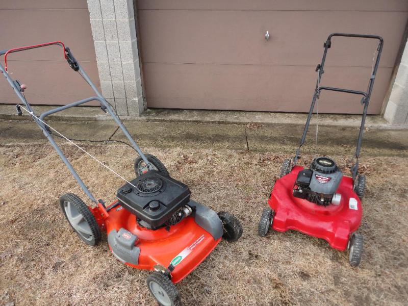 lot 47 image: 2 push mowers, 1 is self propelled,...