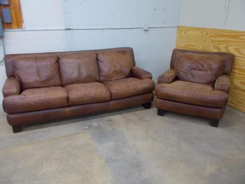 lot 1 image: All leather sofa and chair. &n...