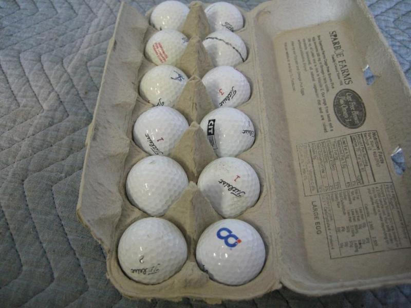 lot 100 image: 12 Titleist golf balls. Dusty but d...