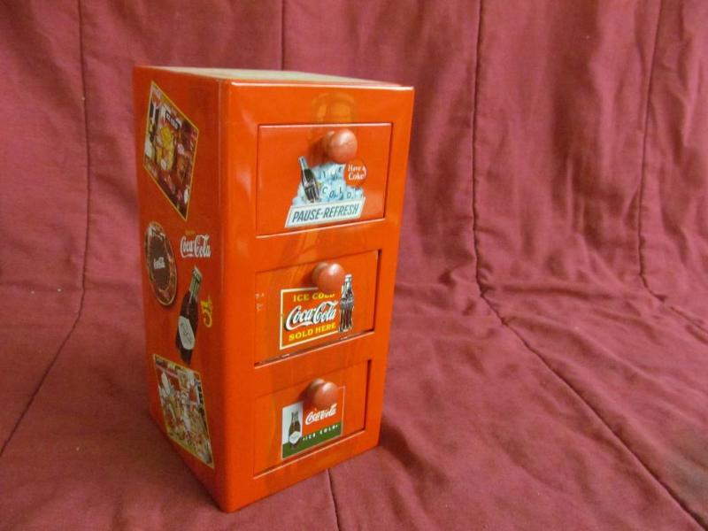 lot 117 image: Coca-Cola tin with drawers 10"...