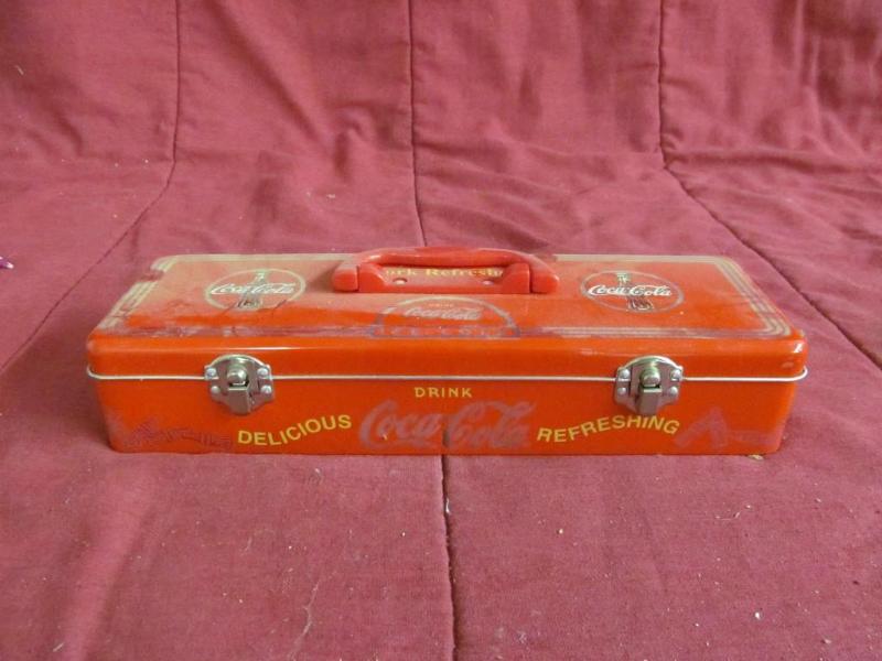lot 158 image: Coca Cola Pencil Tin with crayons, ...