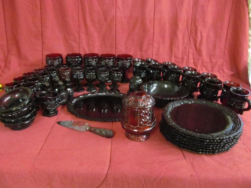 lot 16 image: Avon Red Ruby Set of Dishes -- Plat...