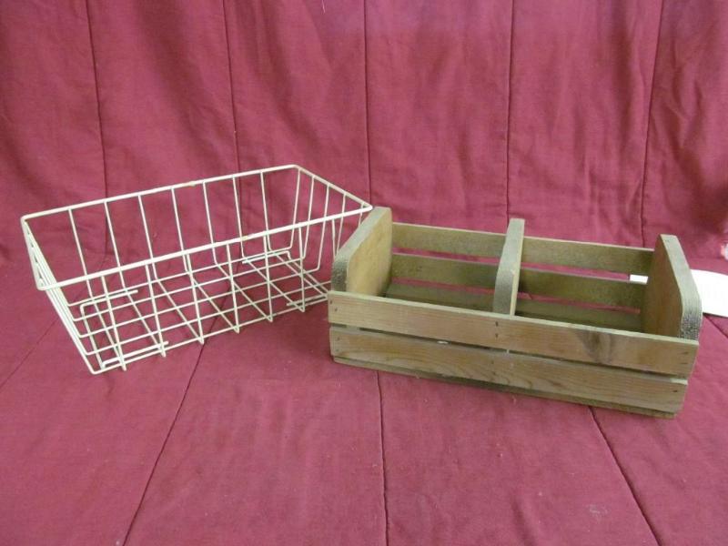 lot 207 image: Wood Crate and Wire Basket...