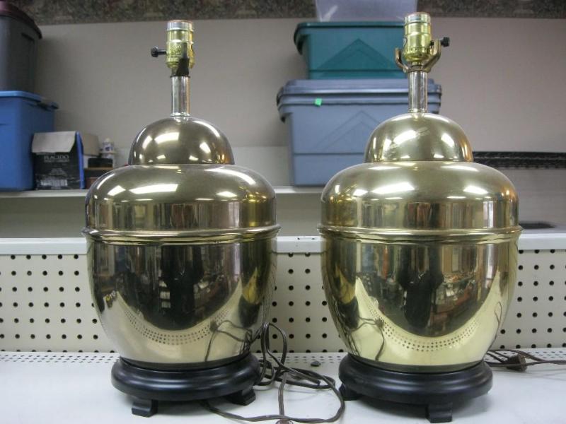 lot 95 image: Pair Metal Lamps One Is Darker...