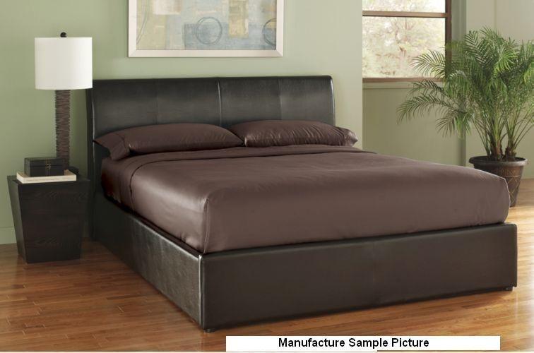 lot 17 image: Brown Like Leather Full Size Bed Fr...