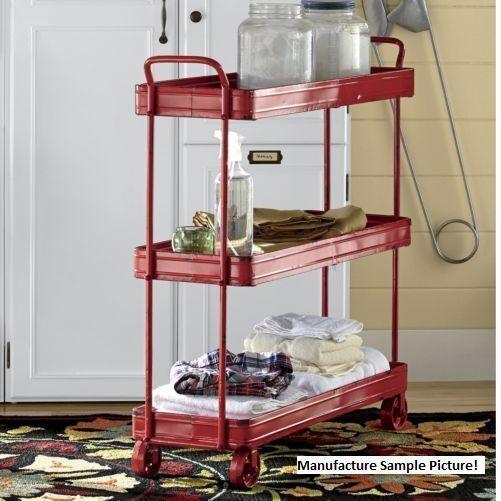 lot 6 image: NEW Rustic Red Trolley Shelf - With...