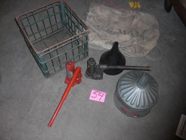 1 12, and 2 Ton Jacks  2 Funnels...