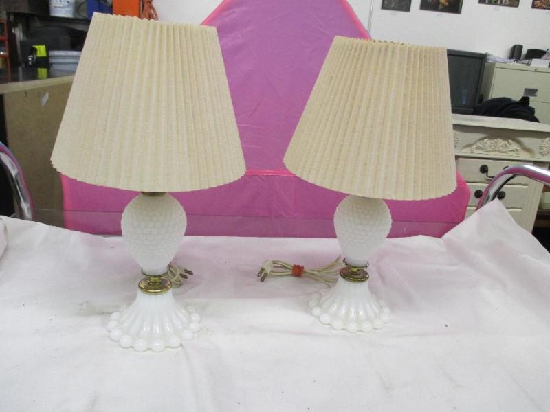 2 Milk Glass Lamps (Hobnail Design)...