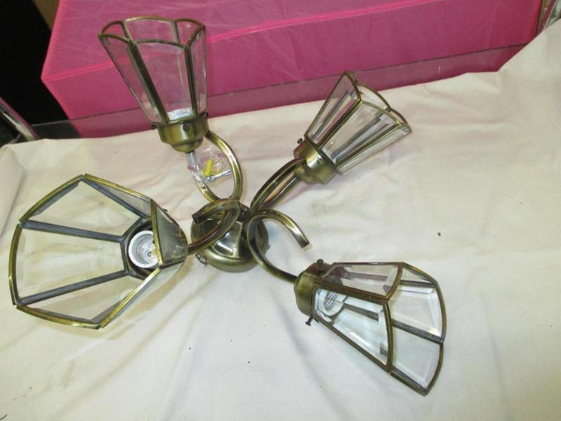 Vintage 4 bulb Beveled glass Heavy ...