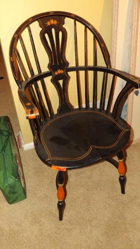 Antique Hand Carved Black Arm Chair...