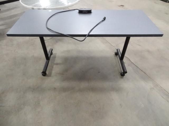 lot 102 image: Task table on wheels. Double comput...