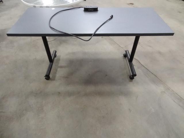 lot 104 image: Task table on wheels. Double comput...