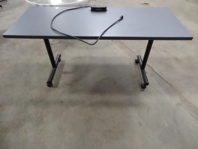lot 105 image: Task table on wheels. Double comput...