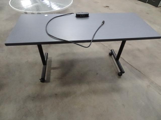 lot 108 image: Task table on wheels. Double comput...