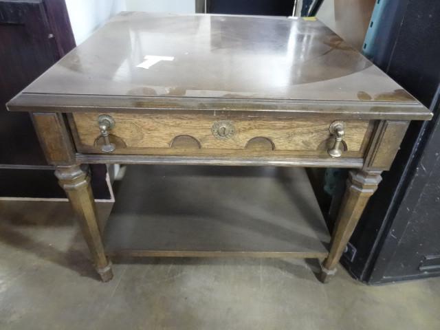 lot 63 image: Wood drexel end table. 26 x 26 x 21...