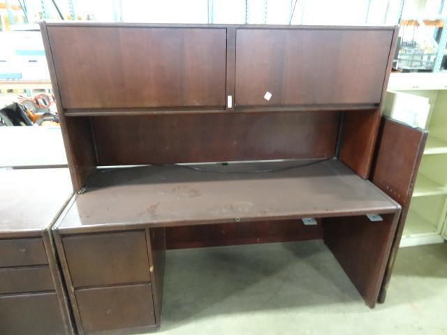 lot 98 image: 2 piece wood office desk with light...