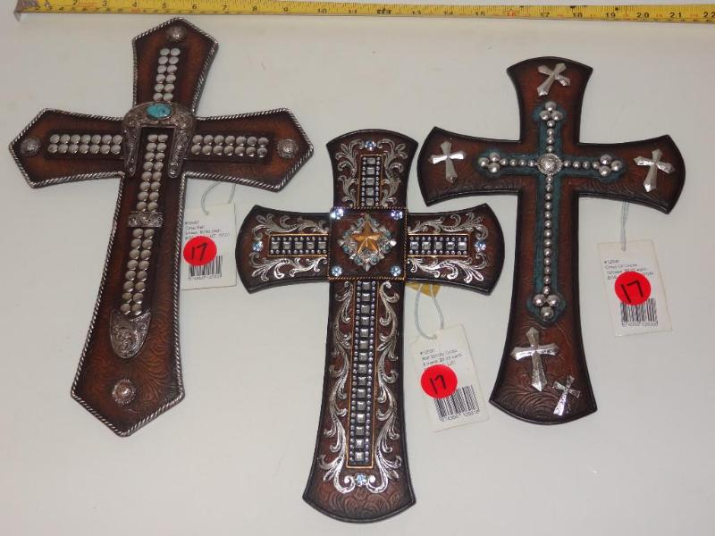 Three decorative wall crosses....