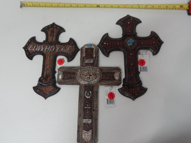 Three decorative wall crosses....