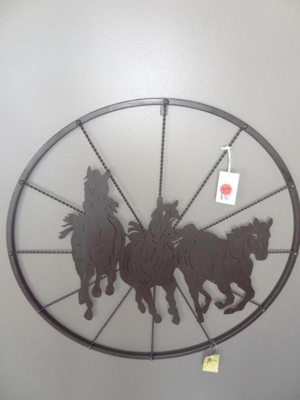Metal wagon wheel with horses - 27&...