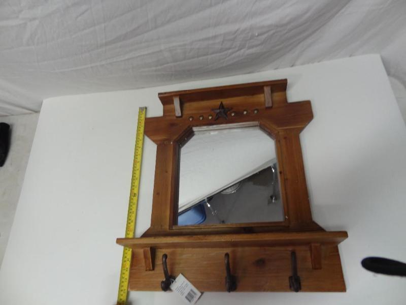 Wood Star Mirror with shelf and hoo...