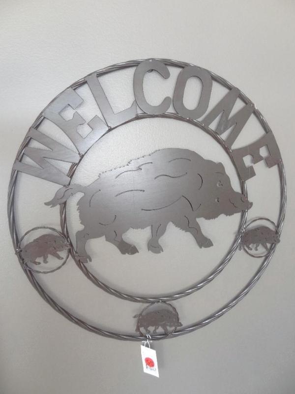 Metal wild boar welcome sign - 24&q...