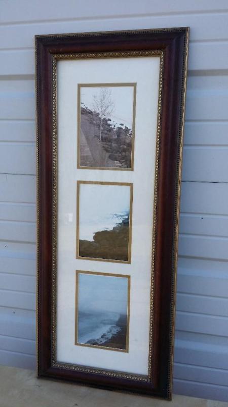 lot 6 image: 3 Framed and matted photos in dark ...