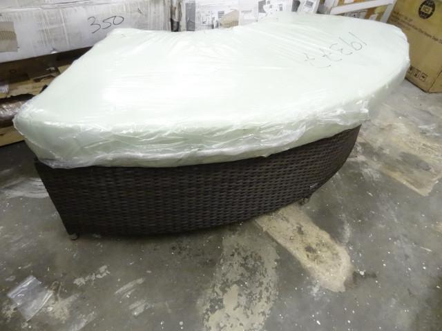 lot 52 image: Source outdoor bench. Wicker base w...